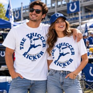 Indianapolis Colts Harrison Mevis The Thiccer Kicker T-Shirt - curved navy lettering detail