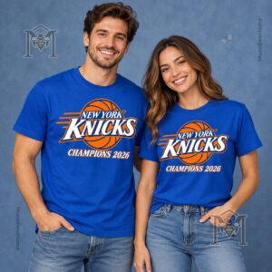 New York Knicks 2026 Champions T-Shirt - front view modeled by two people