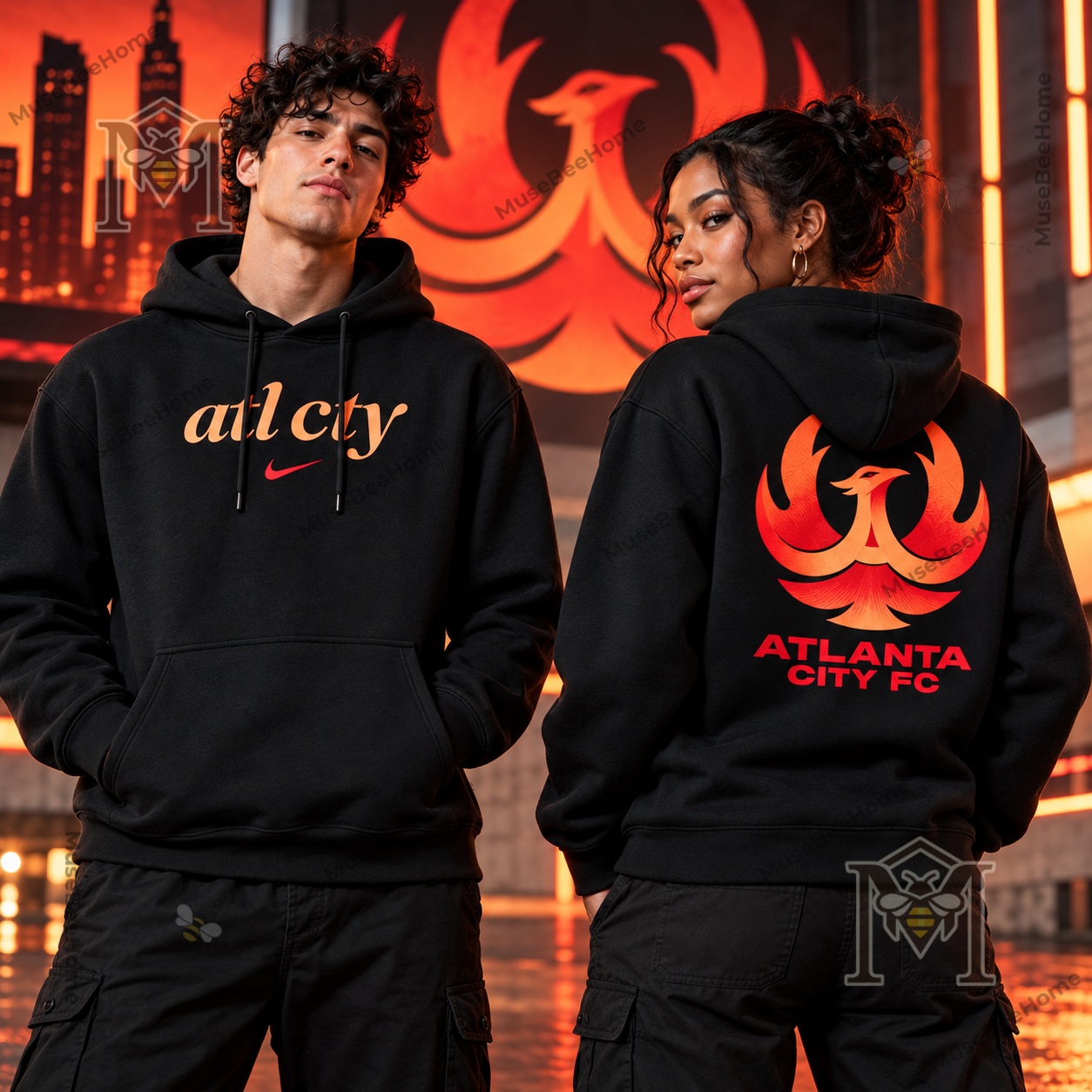Atlanta City FC Nike Black Pullover Hoodie - front and back views