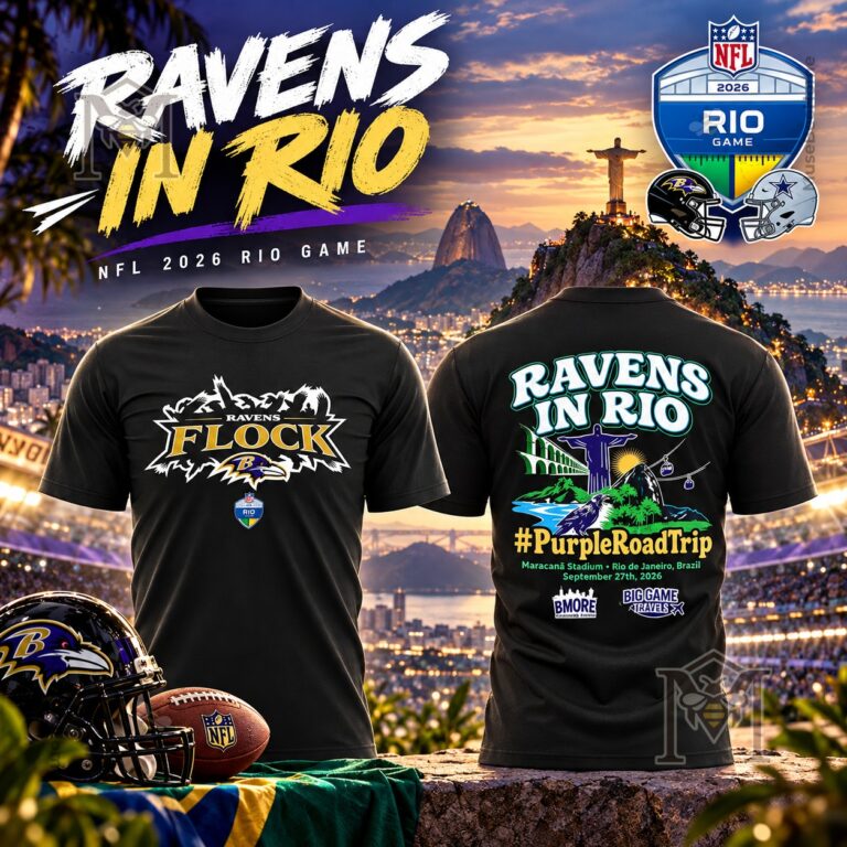 Baltimore Ravens NFL 2026 Rio Game T-Shirt - front and back views