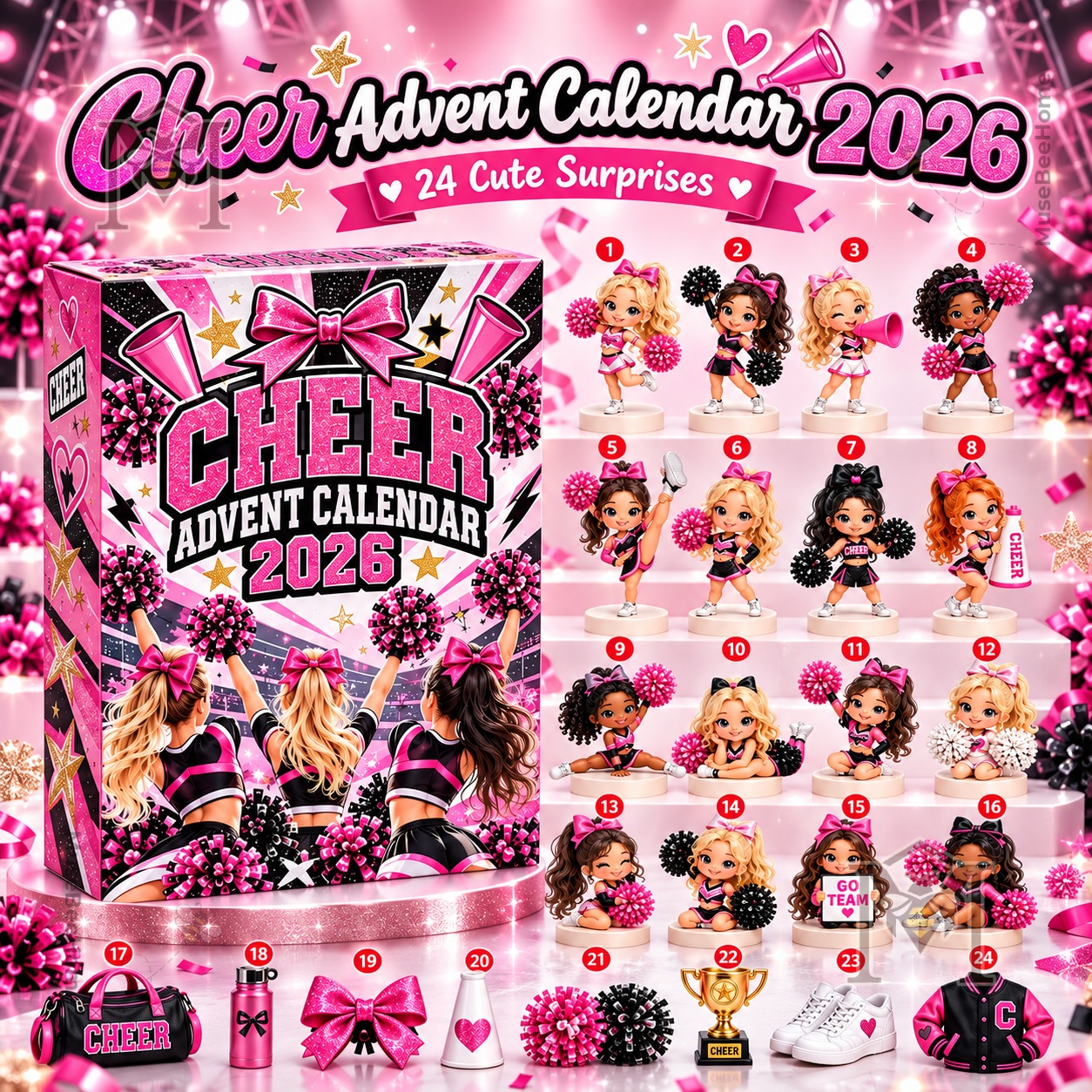 Cheerleading 2026 Countdown Advent Calendar - front box and numbered surprise figures
