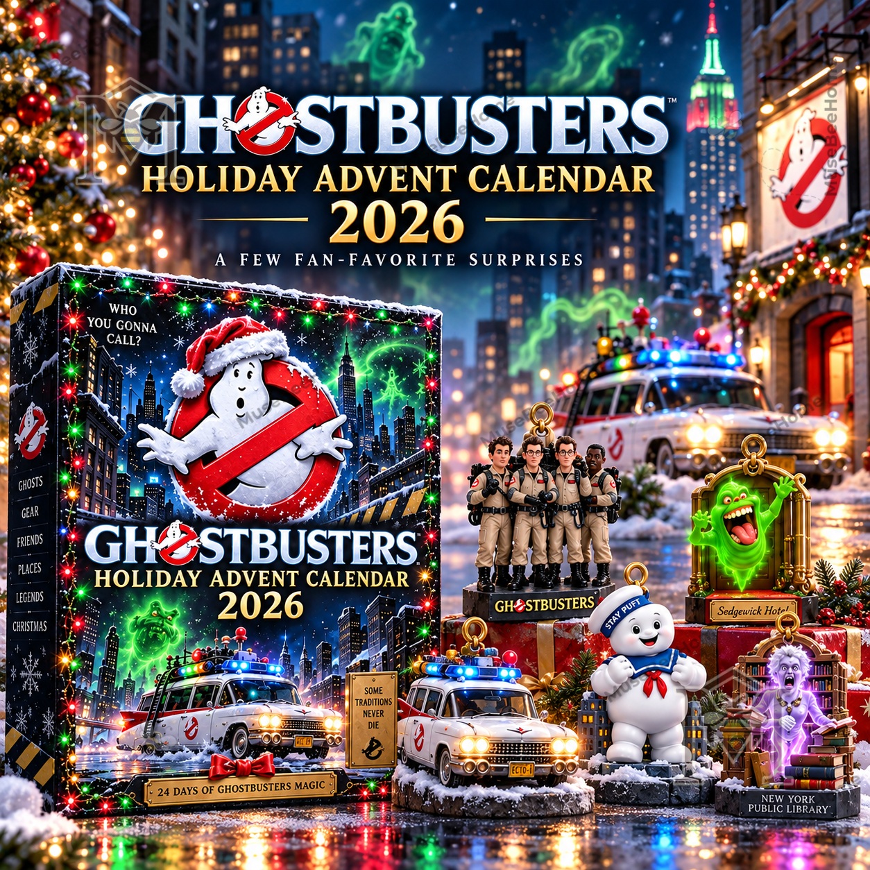 Ghostbusters Holiday Advent Calendar 2026 - front box display with holiday character artwork