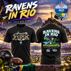 Baltimore Ravens NFL 2026 Rio Game T-Shirt - front and back views