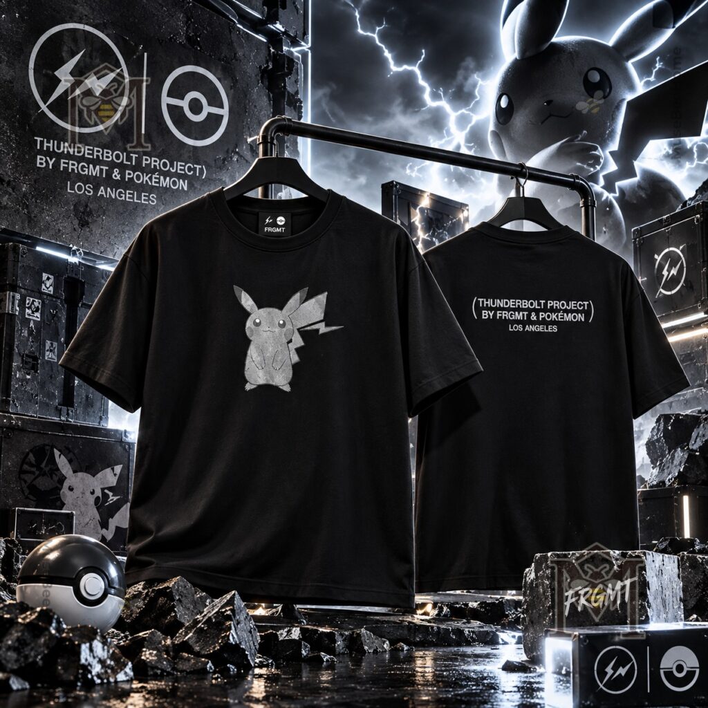Thunderbolt Project by Fragment and Pokémon Pikachu Los Angeles T-Shirt - front and back views