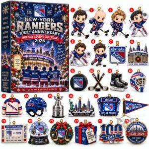 Calendar side panel showing Rangers anniversary text and hockey tradition slogan