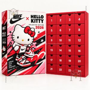 Nike × Hello Kitty 2026 Advent Calendar - angled view showing side panel and front box