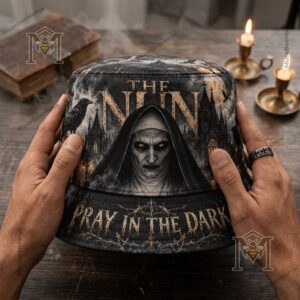 The Nun Pray In The Dark Bucket Hat - brim detail with Pray In The Dark text