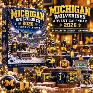 Michigan Wolverines 2026 Advent Calendar - front box and football-themed collectible decorations
