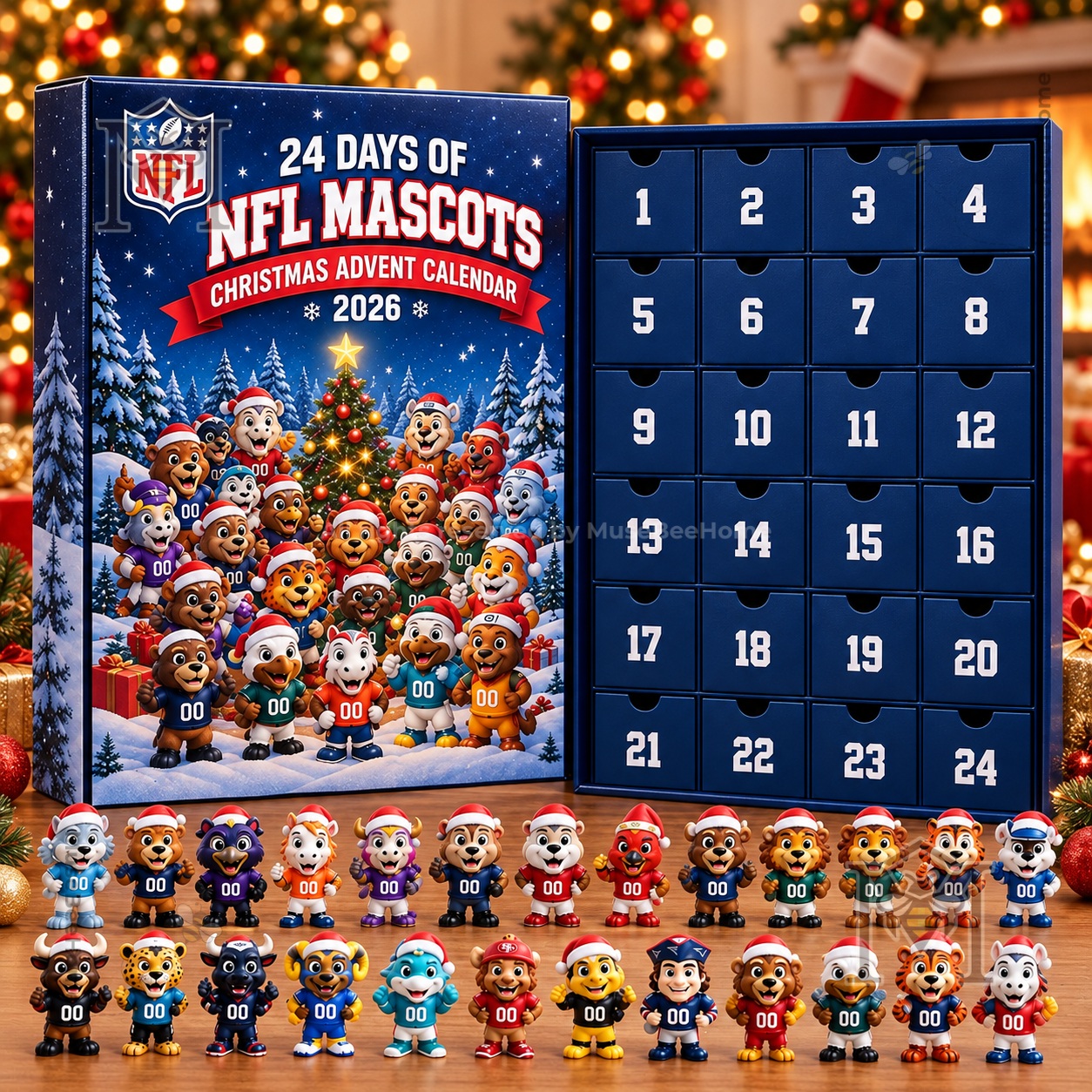 24 Days of Football Mascots Christmas Advent Calendar 2026 - upper mascot rows