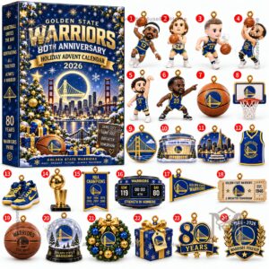 Golden State Warriors advent calendar box with basketball ornaments and holiday graphics