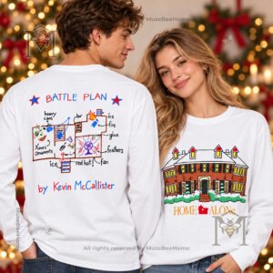 Primark Home Alone Kevin McCallister Battle Plan Christmas T-shirt - front and back views modeled together