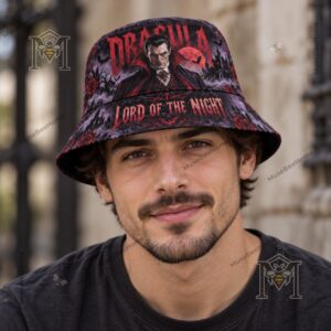 Dracula Lord of the Night Gothic Horror Bucket Hat - brim detail with Lord of the Night text