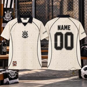 Corinthians Paulista 116th Anniversary Custom Beige Jersey - front and back view
