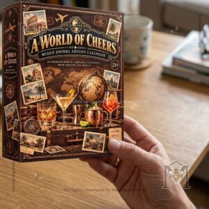 A World Of Cheers 24 Mixed Drinks Advent Calendar - cocktail illustrations and bottle lineup