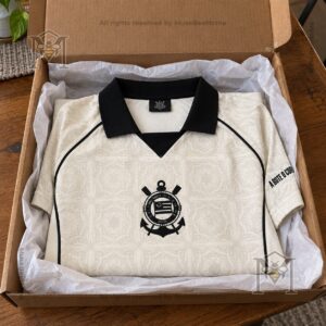 Corinthians Paulista 116th Anniversary Custom Beige Jersey - black collar and piping detail