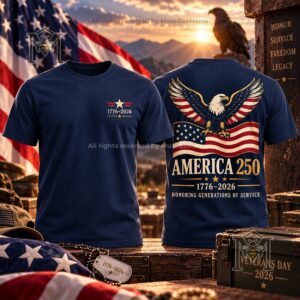 America Veterans Day 2026 250th Anniversary T-Shirt - front and back views