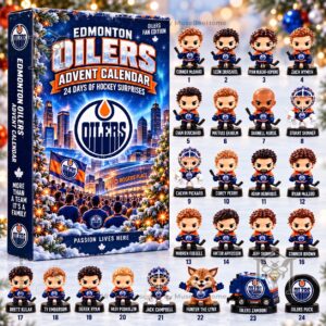 Edmonton Oilers Fan Edition Advent Calendar - close-up of Oilers crest and title