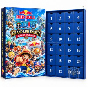One Piece x Red Bull Advent Calendar 2026 - close view of One Piece logo