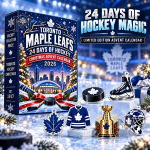 Toronto Maple Leafs Christmas 2026 Advent Calendar - front box and hockey ornaments