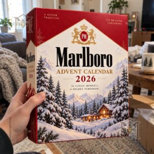 Marlboro 2026 Snowy Mountain Advent Calendar - front text and crest close-up