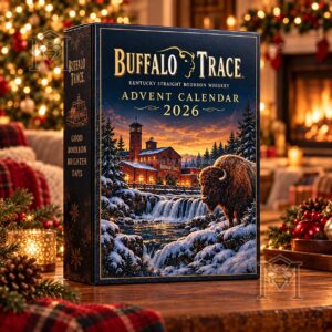 Buffalo Trace 2026 Advent Calendar - front box view with winter distillery artwork