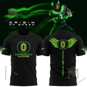 Nike Oregon Ducks Origin of Speed T-Shirt - front and back views with number 0 graphics