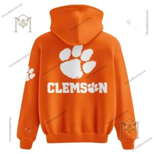 Clemson Tigers Wordmark and Paw Orange Hoodie - back view with oversized paw print