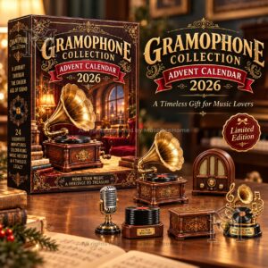 Gramophone 2026 Advent Calendar - front box with gramophone artwork and miniature music collectibles