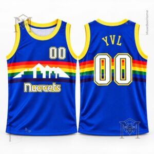 Playboi Carti x Denver Nuggets YVL Rainbow Skyline Basketball Jersey - front and back views