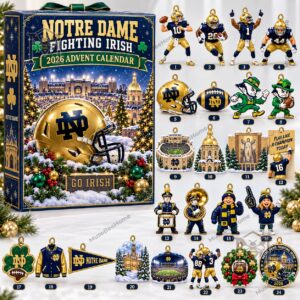 Notre Dame Fighting Irish 2026 Advent Calendar - side panel with shamrock and campus graphics