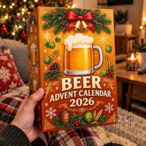 Beer Holiday Advent Calendar 2026 - angled box display with seasonal beer graphics