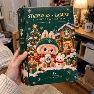 Starbucks x Labubu Christmas 2026 Advent Calendar - front lettering and winter scene