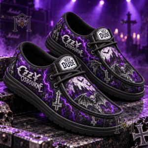 Ozzy Osbourne Legend Lives On Gothic Cross Loafer Shoes - front shoe graphic close-up
