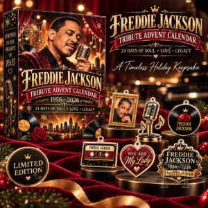 Freddie Jackson 1956-2026 Tribute Advent Calendar - front packaging with musical keepsake ornaments