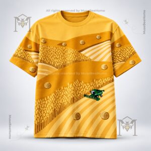 Combine Harvester Wheat Field Farming Shirt - front view with full agricultural landscape print