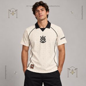 Corinthians Paulista 116th Anniversary Custom Beige Jersey - front crest and patterned fabric