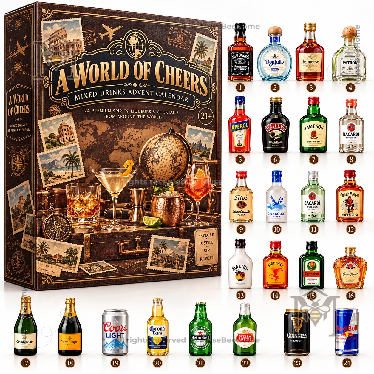 A World Of Cheers 24 Mixed Drinks Advent Calendar - numbered miniature drink bottles