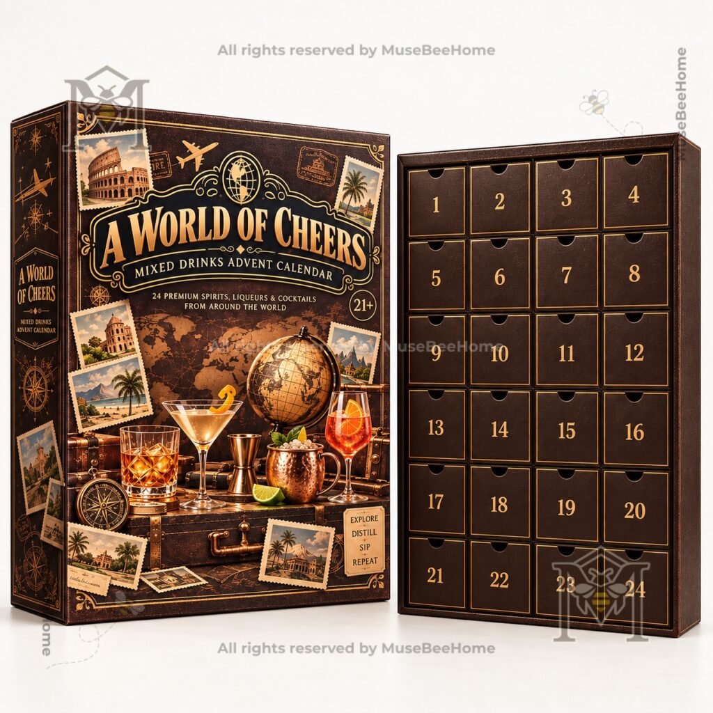 A World Of Cheers 24 Mixed Drinks Advent Calendar - travel-themed box artwork