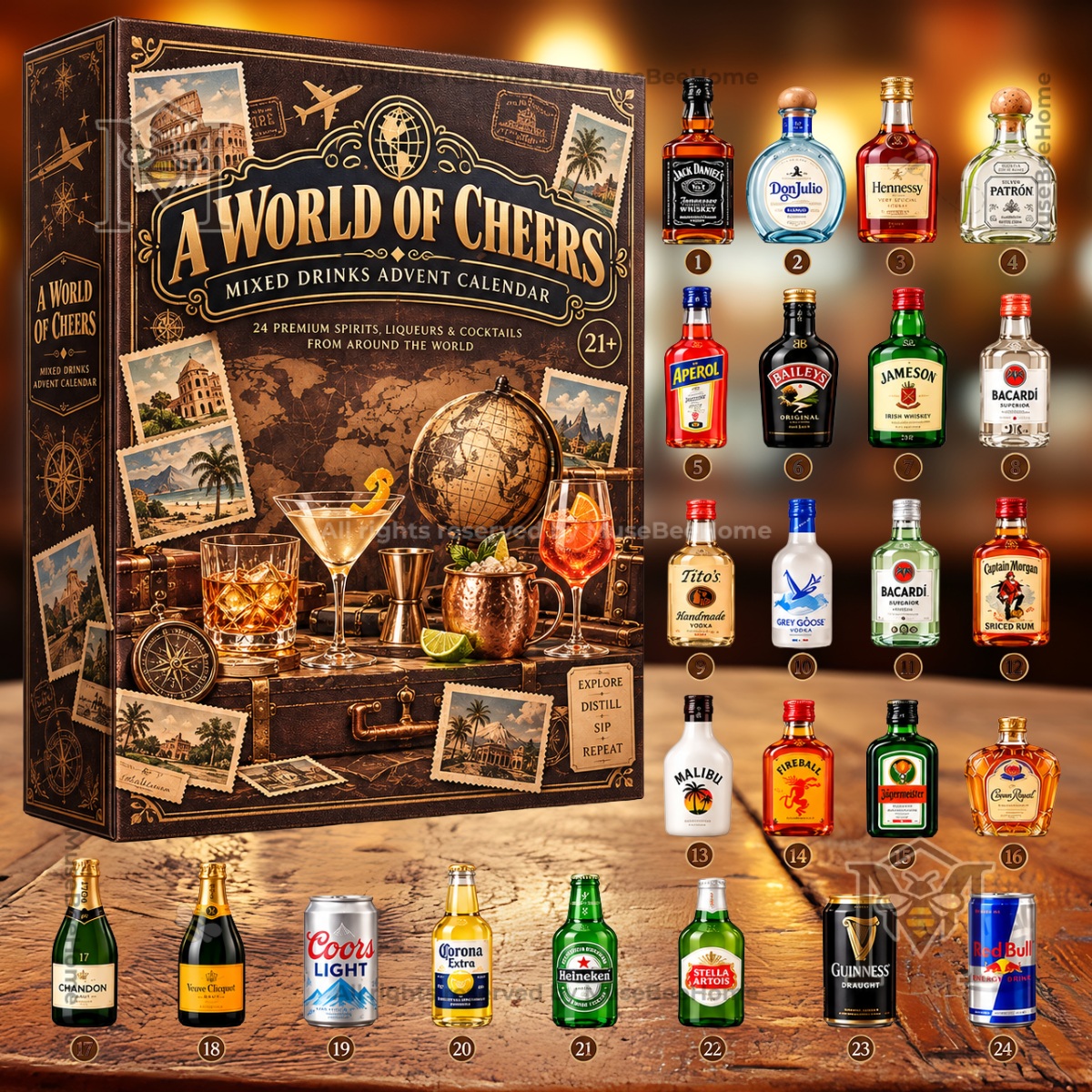 A World Of Cheers 24 Mixed Drinks Advent Calendar - front box and bottles
