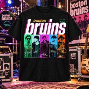 Boston Bruins Millennial Boy Band T-Shirt - front view showing five colorful portrait panels
