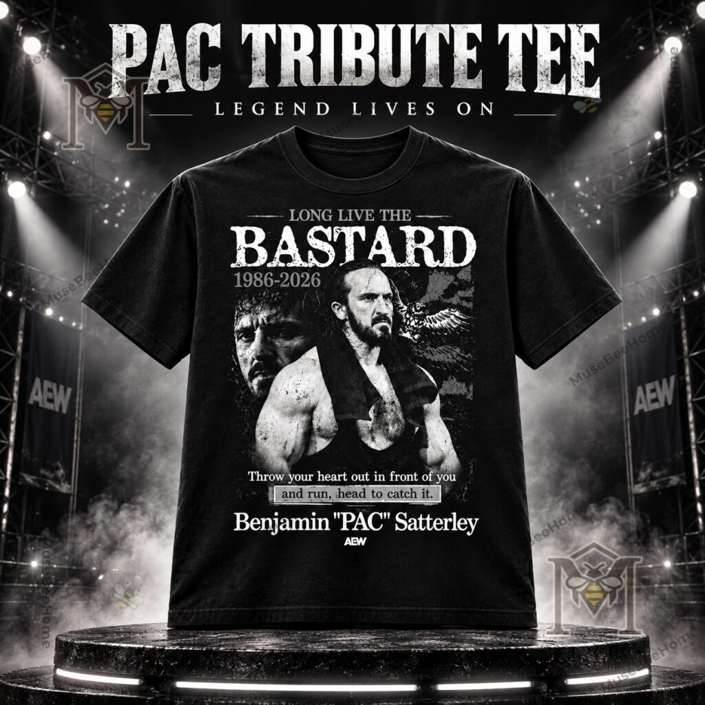 AEW PAC Benjamin Satterley Long Live The Bastard Tribute T-Shirt – Front view AEW PAC Benjamin Satterley Long Live The Bastard Tribute T-Shirt - front view
