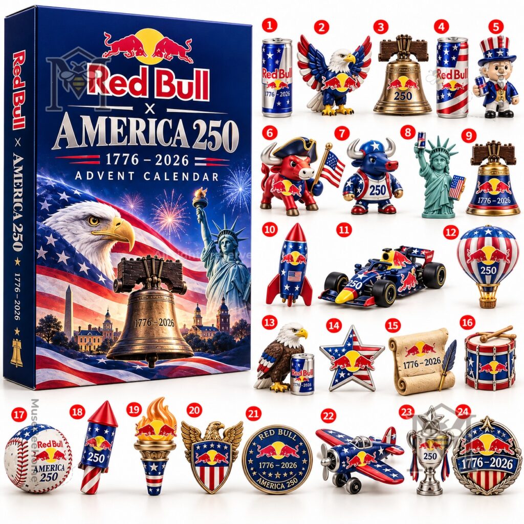 America 250th Anniversary x Red Bull Advent Calendar 2026 - angled packaging view
