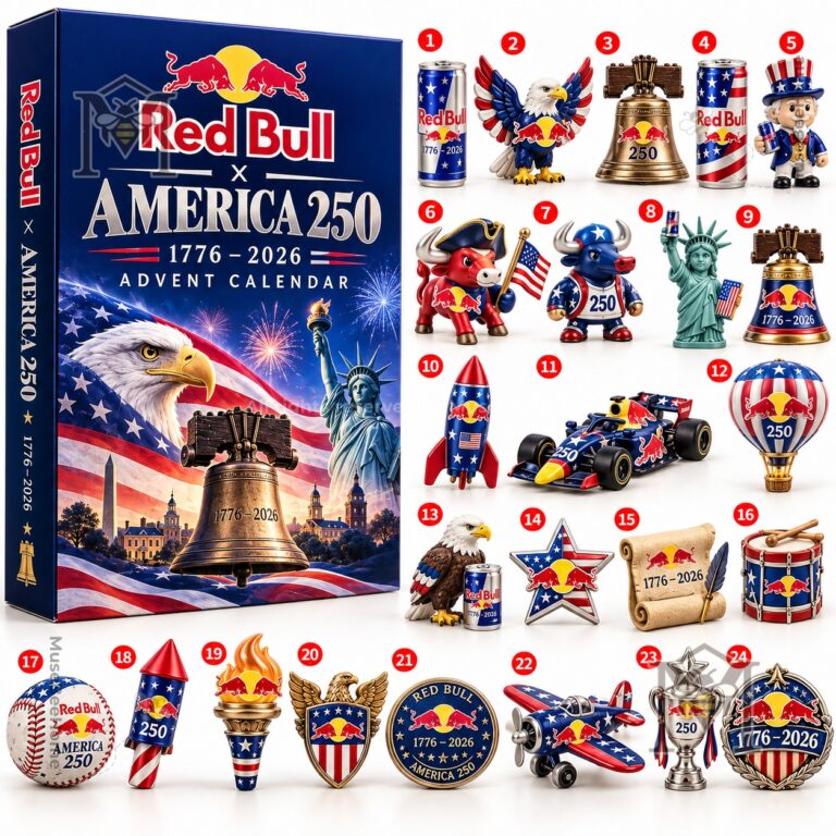 America 250th Anniversary x Red Bull Advent Calendar 2026 - angled packaging view