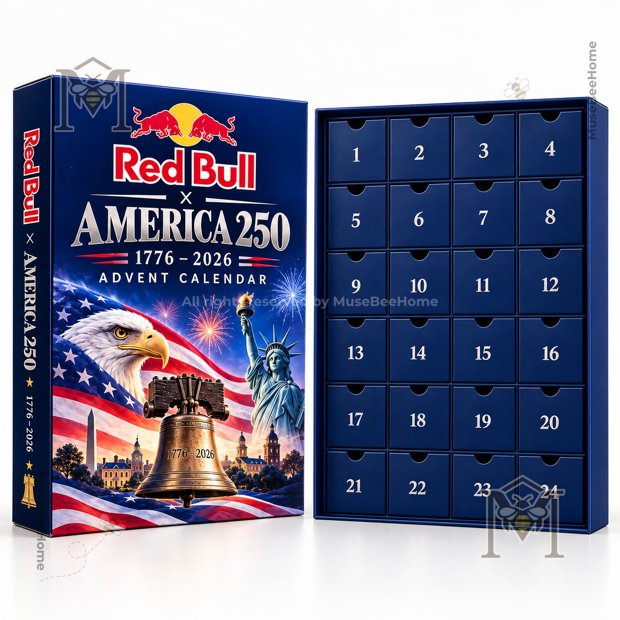 America 250th Anniversary x Red Bull Advent Calendar 2026 - front artwork close-up