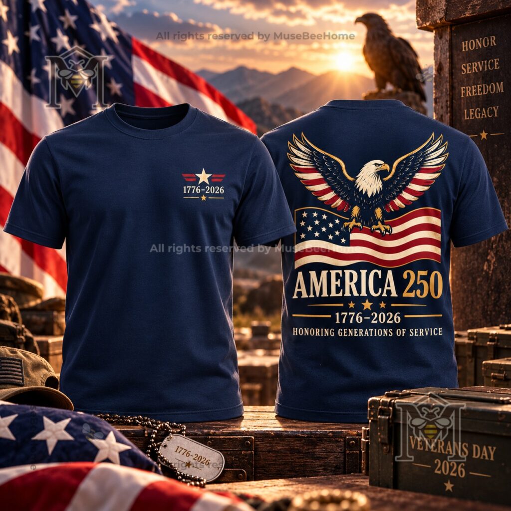 America Veterans Day 2026 250th Anniversary T-Shirt - front and back views