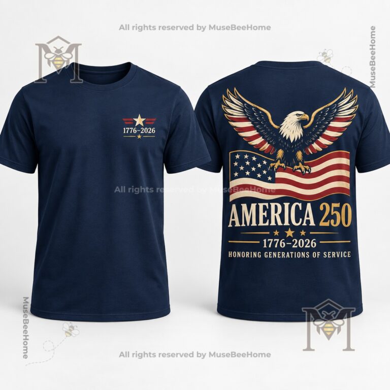 America Veterans Day 2026 250th Anniversary T-Shirt - close-up of front chest emblem