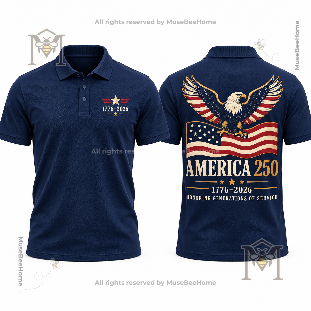America Veterans Day 2026 250th Anniversary T-Shirt - back eagle and flag graphic