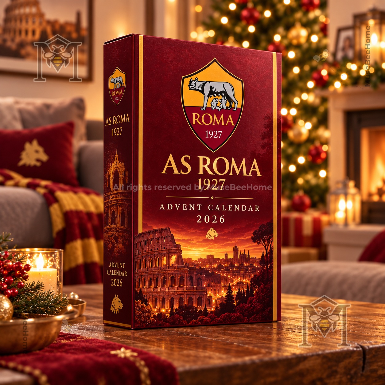 AS Roma 2026 Advent Calendar - front and side view showing crest and Roman skyline