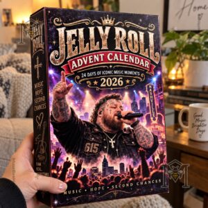 Jelly Roll 2026 Christmas Advent Calendar - close view of illustrated holiday design