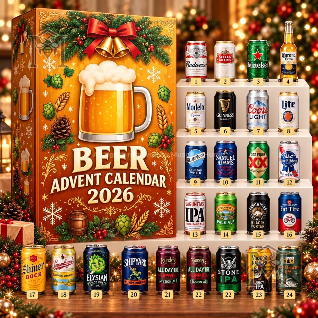 Beer Holiday Advent Calendar 2026 - festive beer mug artwork and holiday decorations